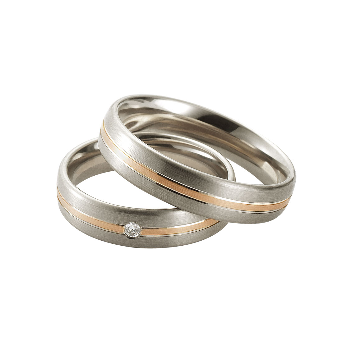 Jeder Ring durch und durch massiv verarbeitet Graugold und Roségold